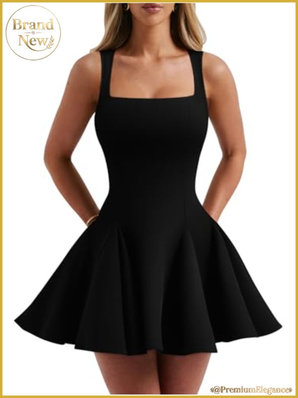 Square Neck Sleeveless Mini Dress A-Line Ruffled Hem Club Party